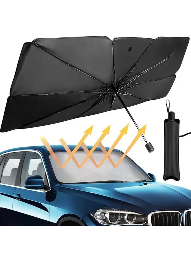 Portable Folding Car Sunshade Umbrella For Most Vehicles Windproof Sun Visor Easy Storage Silvery Car Window Sun Reflector - Image 4