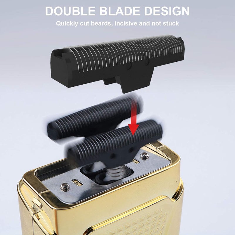 klarako USB Rechargeable Electric Reciprocating Razor, Portable Men Beard Trimmer Shaver Machine for Household or Beauty Salon (Gold) - Image 4