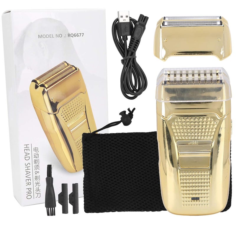 klarako USB Rechargeable Electric Reciprocating Razor, Portable Men Beard Trimmer Shaver Machine for Household or Beauty Salon (Gold) - Image 1