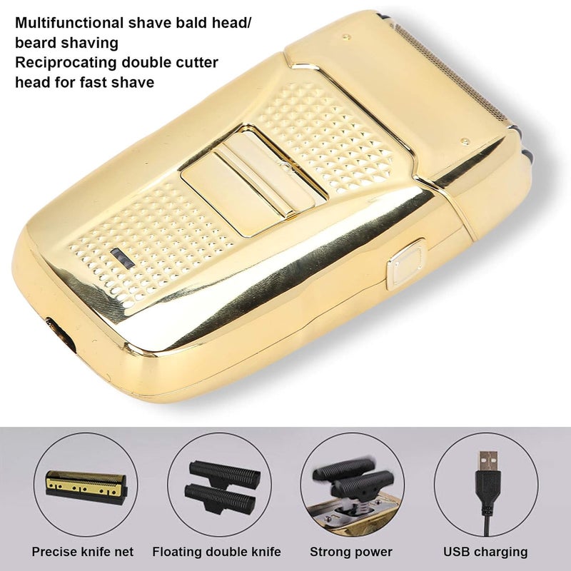 klarako USB Rechargeable Electric Reciprocating Razor, Portable Men Beard Trimmer Shaver Machine for Household or Beauty Salon (Gold) - Image 2