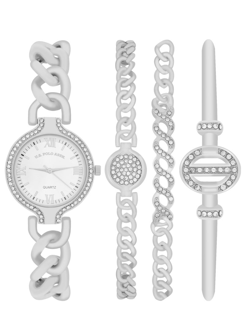 U.S. Polo Assn. Women's Quartz Analog silver tone plated watch and bracelet set - Image 1
