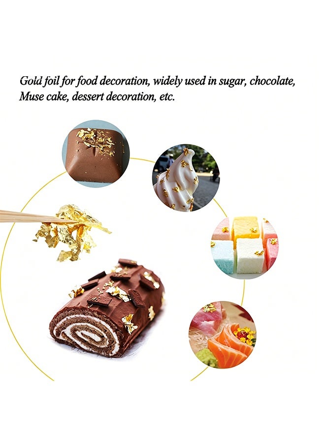 3 PCS Gold Leaf Cake Toppers, with Brush and Forceps, Foil DIY Craft Gold Leaf Flakes for Food Decoration, Painting, Crafts - Image 3