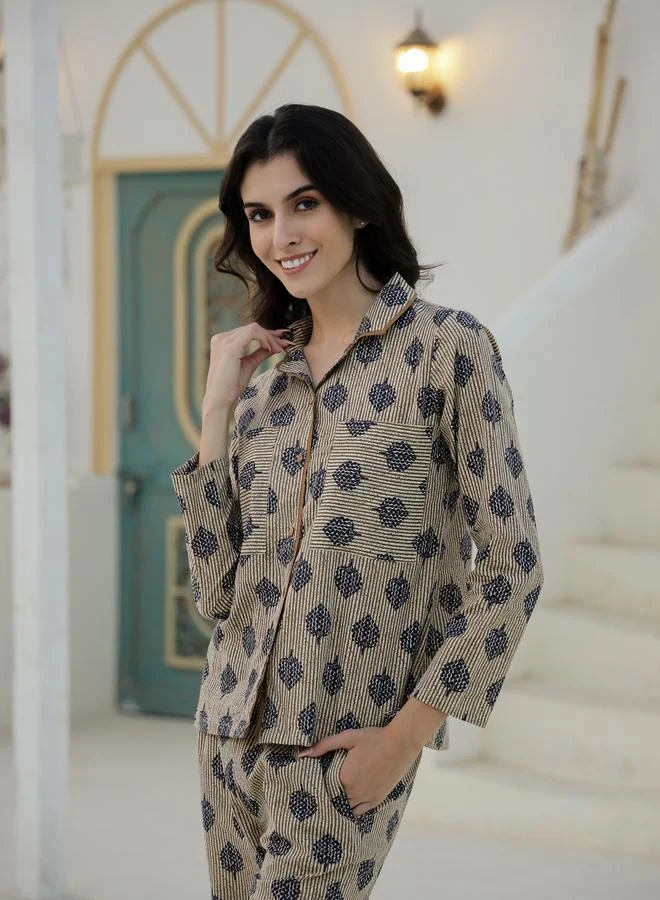sanskrutihomes Sanskrutihomes Printed Buttoned Long Sleeve Shirt and Pyjama Set