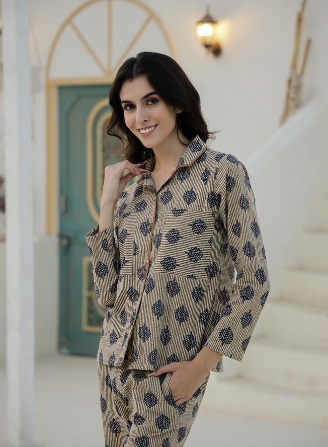 Sanskrutihomes Printed Buttoned Long Sleeve Shirt and Pyjama Set - Image 3