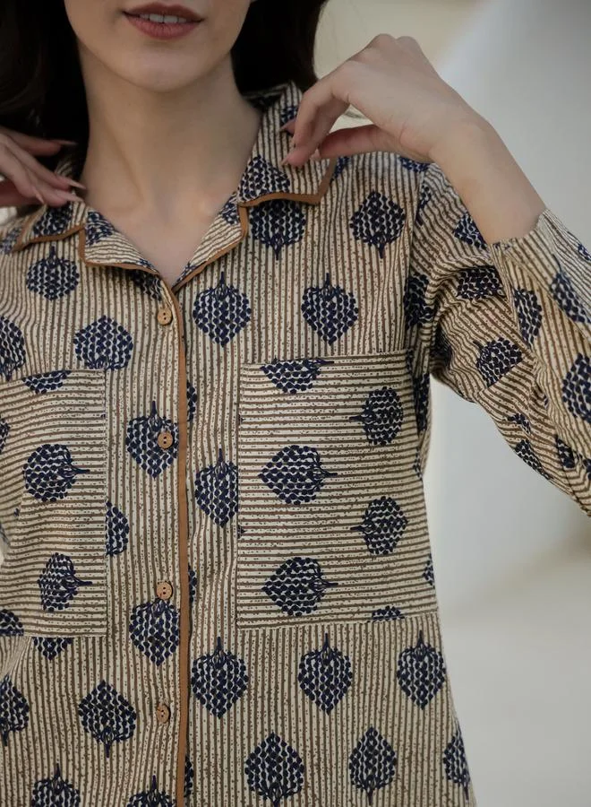 sanskrutihomes Sanskrutihomes Printed Buttoned Long Sleeve Shirt and Pyjama Set