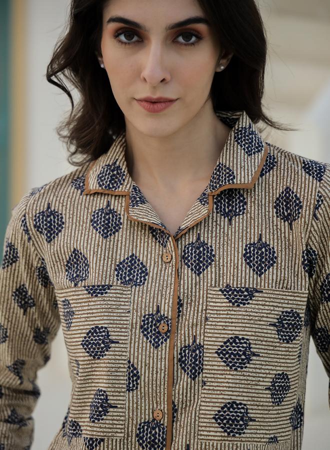 Sanskrutihomes Printed Buttoned Long Sleeve Shirt and Pyjama Set - Image 4