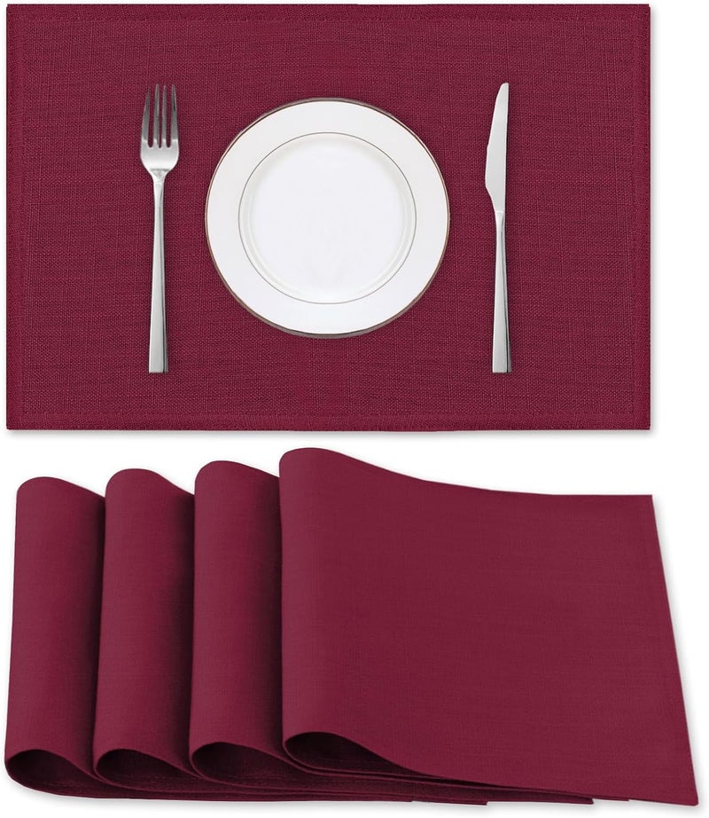 H.VERSAILTEX HVERSAILTEX Linen Placemats Set of 4 Premium Solid Table Mats for Dining Table SpillProof Waterproof HeatResistant Kitchen Mats Washable 12x18 inches Christmas Red - Image 1
