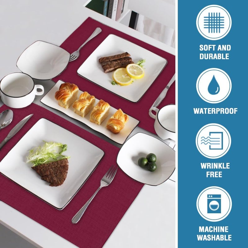 H.VERSAILTEX HVERSAILTEX Linen Placemats Set of 4 Premium Solid Table Mats for Dining Table SpillProof Waterproof HeatResistant Kitchen Mats Washable 12x18 inches Christmas Red - Image 4