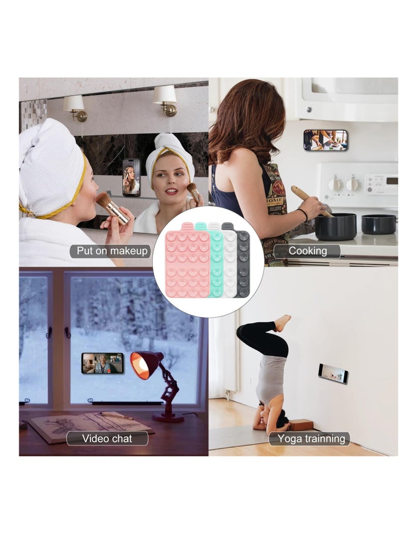 KASTWAVE 4 Pack Double Sided Silicone Suction Phone Mount, Hands-Free Phone Accessories Holder, Non Slip Suction Cup Phone Mount, Suitable for Selfies and Videos (Pink, Mint Green, White, Grey)  - Image 4