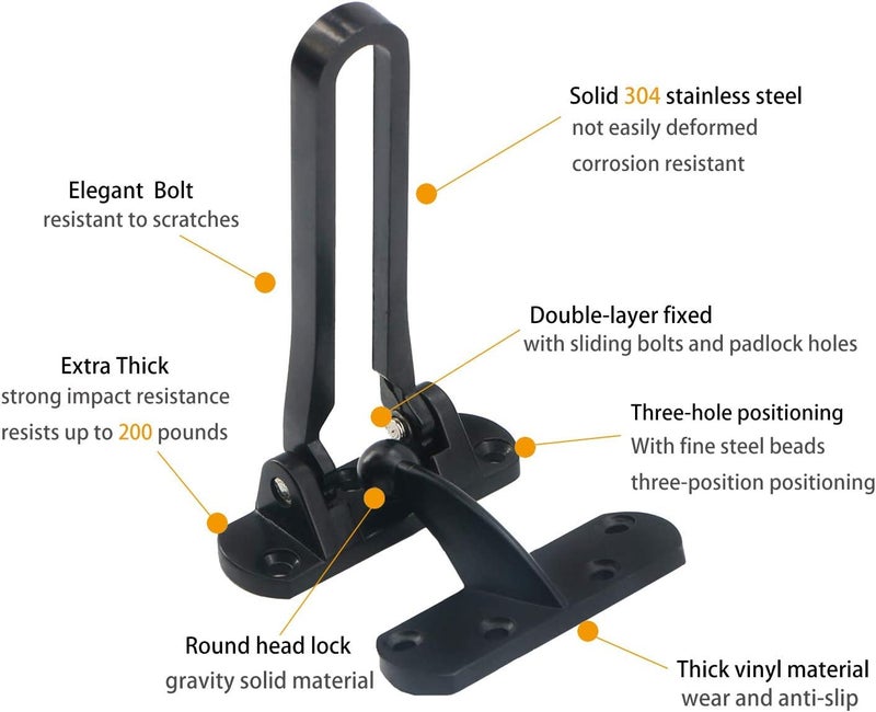 زيزن قفل معزز للباب من Saisn، قفل شريط متأرجح لأمن المنزل، أقفال الأبواب الأمامية للأطفال، سبائك ألومنيوم صلبة سميكة (عبوة سوداء 2) - Image 3