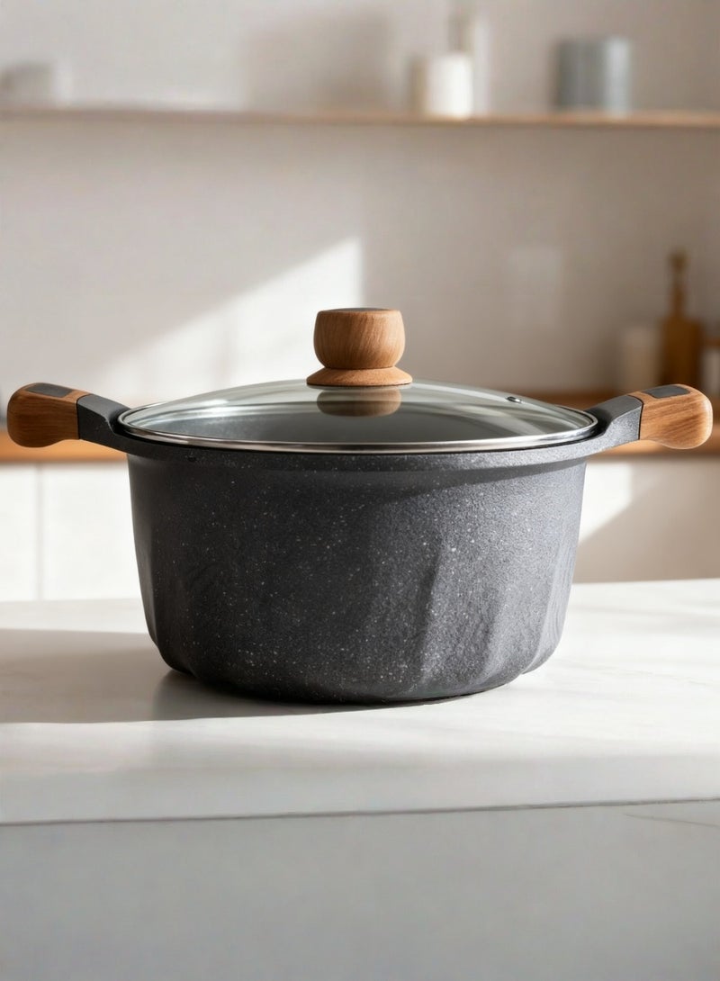 MGC Volcanic Stone Coated Cooking Pot With Wooden Handle And Glass Lid Suitable For Cooking Equipment Eeeds Of Different Families - Image 1