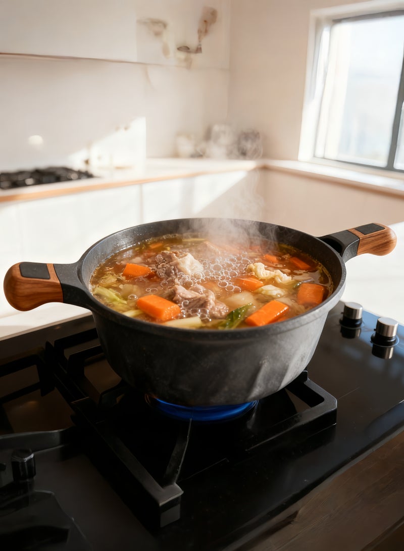 MGC Volcanic Stone Coated Cooking Pot With Wooden Handle And Glass Lid Suitable For Cooking Equipment Eeeds Of Different Families - Image 3