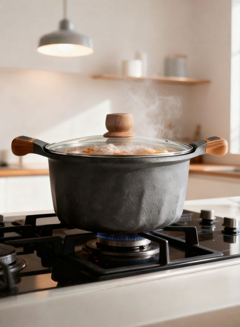 MGC Volcanic Stone Coated Cooking Pot With Wooden Handle And Glass Lid Suitable For Cooking Equipment Eeeds Of Different Families - Image 4