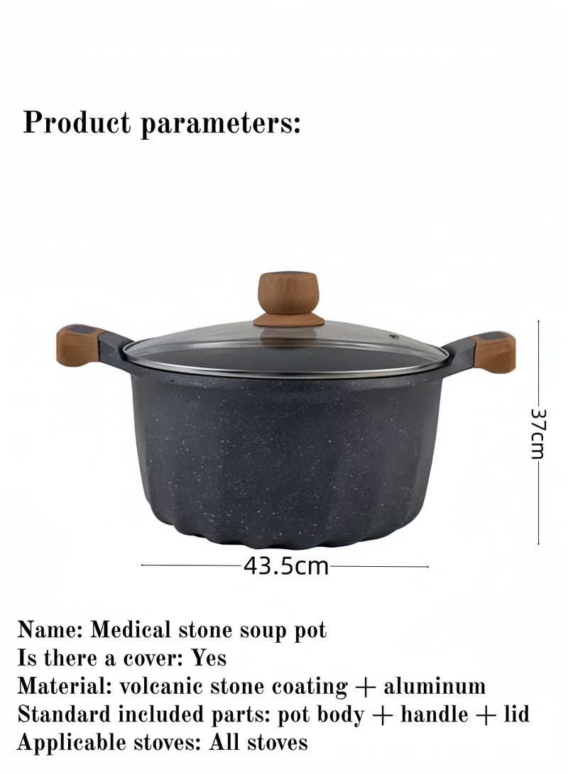 MGC Volcanic Stone Coated Cooking Pot With Wooden Handle And Glass Lid Suitable For Cooking Equipment Eeeds Of Different Families - Image 2