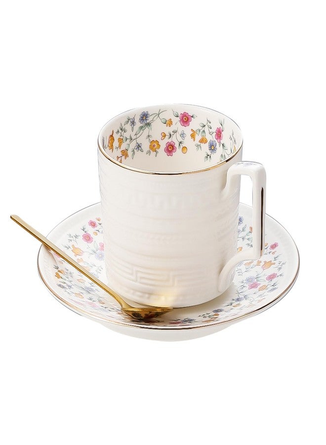Harahiko Country Roses Porcelain Tea Cup and Saucer Set with Gold Trim, Vintage Style, For Women and Tea Parties (1, P) - Image 1
