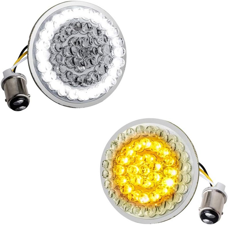 NTHREEAUTO 2 Inch Bullet Style LED Turn Signal Lights - Amber & White, Compatible with Harley Dyna and Sportster - Image 1