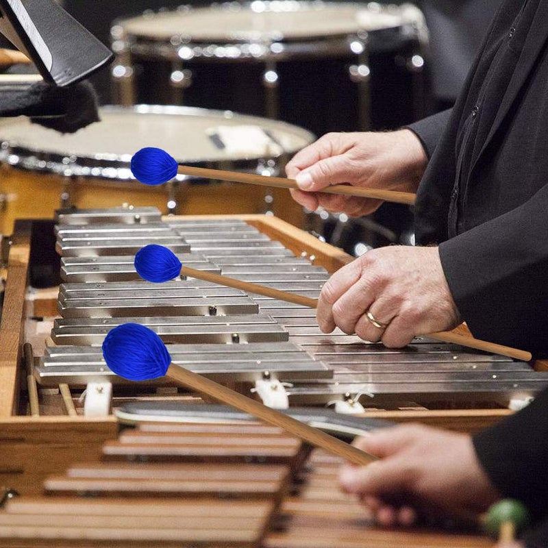 Yolyoo عصا ماريمبا بقبضة من خشب القيقب مع رأس من خيوط يارنو متوسطة الصلابة، عبوة من 2 باللون الأزرق - Image 4