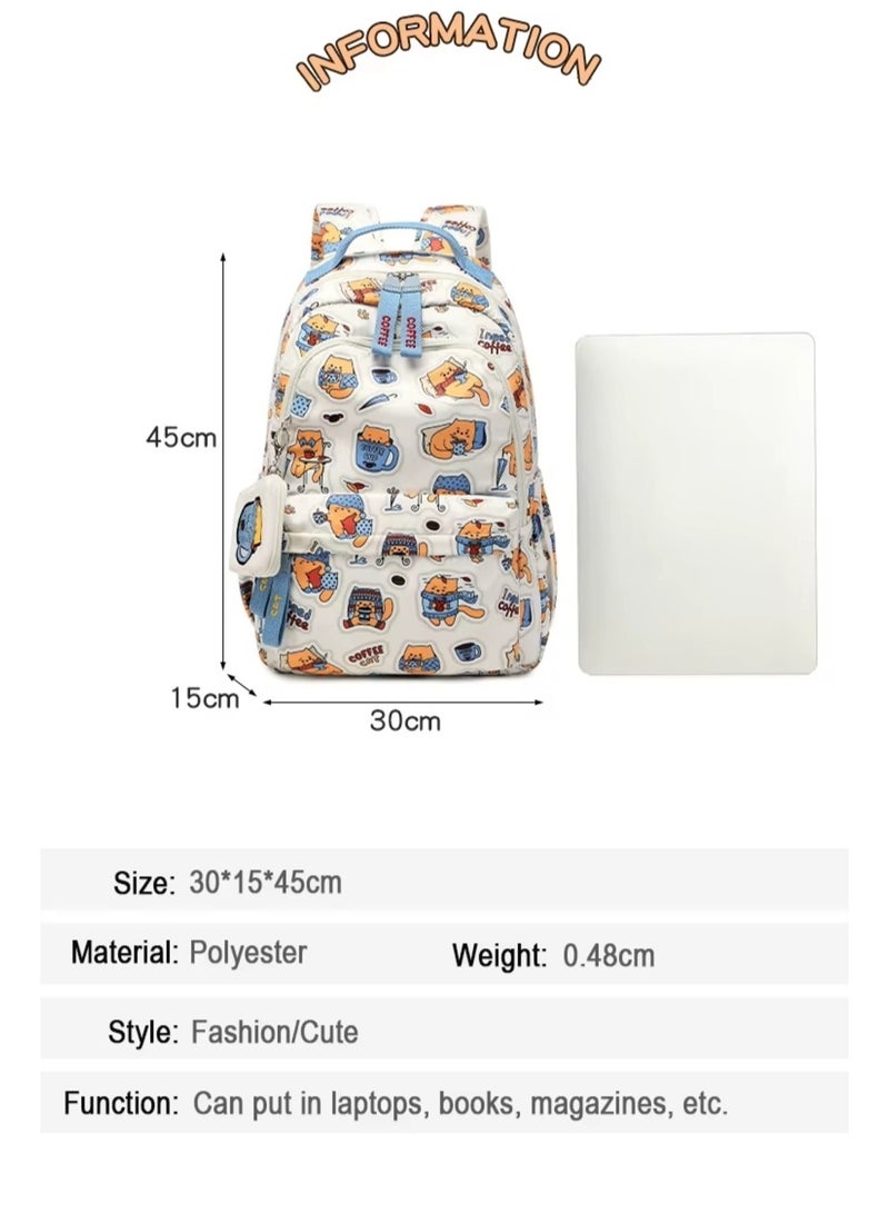 School Backpack For Students Multi-function for School Bookbag, Laptop 15.6 inch Backpack, Travel and Daypack Waterproof Casual for unisex - 45cm x 14cm x 30cm (Coffee Cat) - Image 2