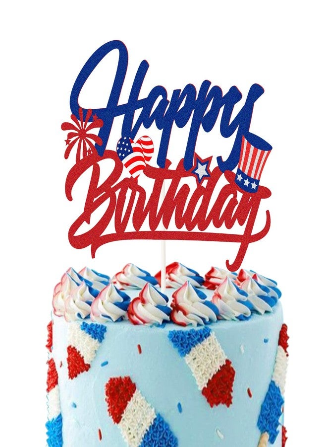 PYQWA American Happy Birthday Cake Topper, Blue Red Glitter - Happy Independence Day 4th of July Cake Decor - USA Memorial Day Party Decoration Supplies - Image 2