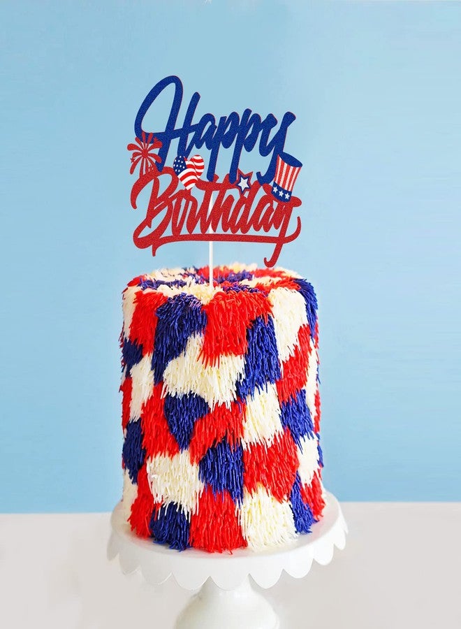 PYQWA American Happy Birthday Cake Topper, Blue Red Glitter - Happy Independence Day 4th of July Cake Decor - USA Memorial Day Party Decoration Supplies - Image 3