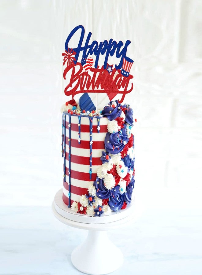 PYQWA American Happy Birthday Cake Topper, Blue Red Glitter - Happy Independence Day 4th of July Cake Decor - USA Memorial Day Party Decoration Supplies - Image 5