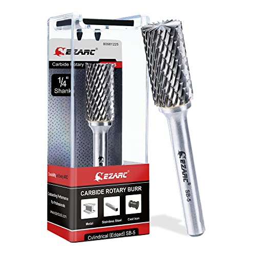 EZARC Tungsten Carbide Rotary Burr Bit, SB-5 Double Cut Carbide Burr 1/4" Shank Die Grinder Cutting Burrs Bit for Metal Working & Sturdy Storage Case - Image 1
