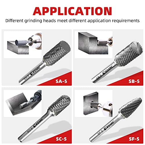 EZARC Tungsten Carbide Rotary Burr Bit, SB-5 Double Cut Carbide Burr 1/4" Shank Die Grinder Cutting Burrs Bit for Metal Working & Sturdy Storage Case - Image 5