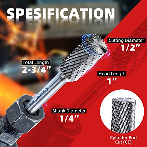 EZARC Tungsten Carbide Rotary Burr Bit, SB-5 Double Cut Carbide Burr 1/4" Shank Die Grinder Cutting Burrs Bit for Metal Working & Sturdy Storage Case - Image 4