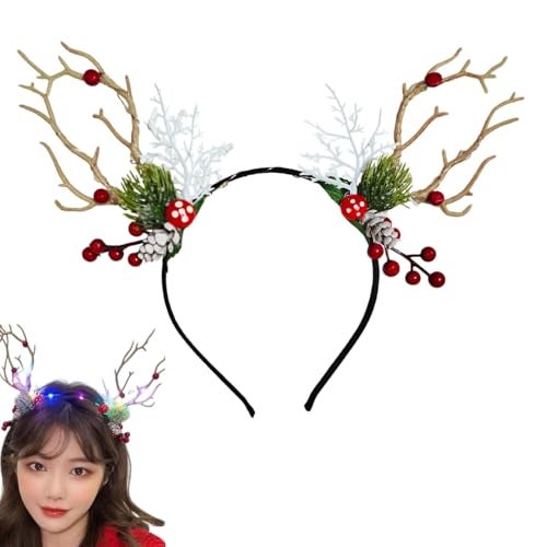 TLISMI LED Light-Up Christmas Reindeer Antler Hairband for Women & Girls | Festive Deer Antlers Headband with Colorful Twinkling Lights, Berries & Faux Pine Décor for Gift, Cosplay, Christmas Party - Image 1