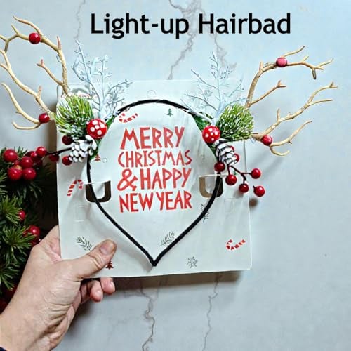 TLISMI LED Light-Up Christmas Reindeer Antler Hairband for Women & Girls | Festive Deer Antlers Headband with Colorful Twinkling Lights, Berries & Faux Pine Décor for Gift, Cosplay, Christmas Party - Image 2
