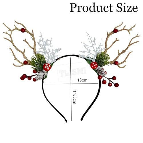 TLISMI LED Light-Up Christmas Reindeer Antler Hairband for Women & Girls | Festive Deer Antlers Headband with Colorful Twinkling Lights, Berries & Faux Pine Décor for Gift, Cosplay, Christmas Party - Image 3