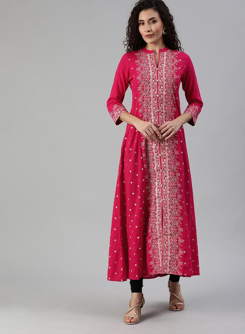 ISHIN Women's Pink Rayon Printed Tunic Straight Fit Kurta - Image 3