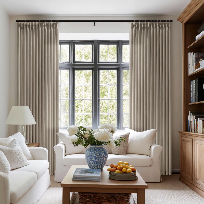 Seeluck Pinch Pleated Linen Curtains 108 Inches Long 2 Panels for Living Room Bedroom Taupe Greyish Brown Dark Flax Drapes Back Tab Farmhouse Burlap Foor to Ceiling Curtains with Hooks Rings Sliding Door - Image 1