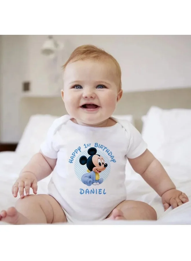 Matching Family Outfits Custom Baby Romper with Name – Cartoon Character Personalized Baby Bodysuit – 1st Birthday Baby Outfit for Boys – Baby Boy First Birthday Clothes – Soft Cotton Baby Romper with Name – Cute Birthday Baby Gift Idea