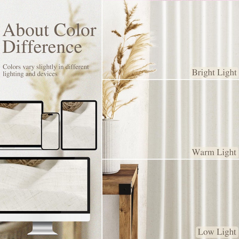 Nanspring Cream Linen Curtains 80 inch Length for Bedroom Back Tab Light Filtering Privacy Sheer Curtains Modern Farmhouse Coastal Decor Cream Cotton Textured Gauze Curtain 2 Panel Set 52x80 - Image 4