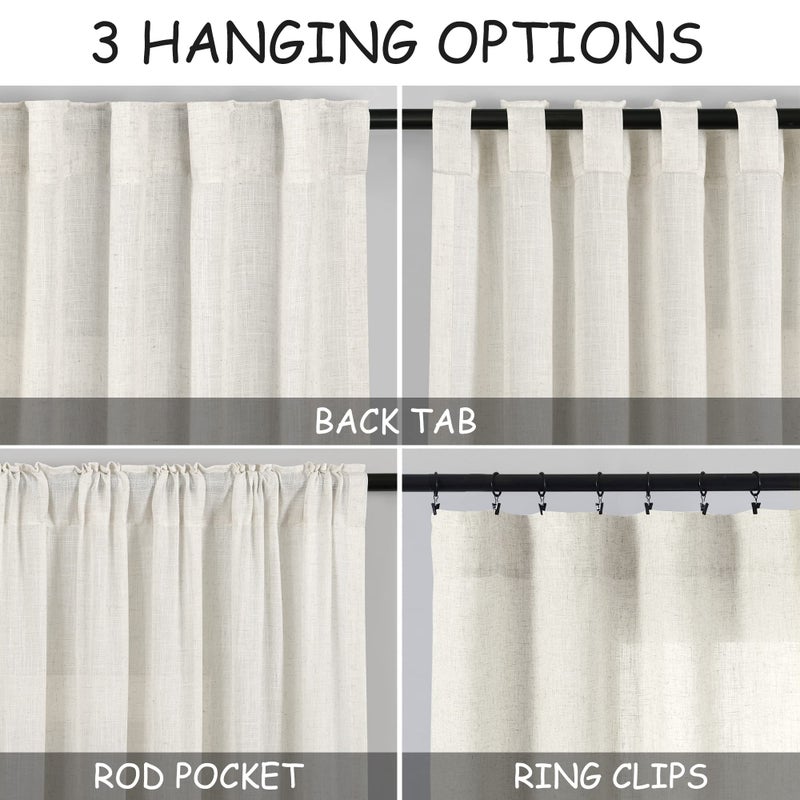 Nanspring Cream Linen Curtains 80 inch Length for Bedroom Back Tab Light Filtering Privacy Sheer Curtains Modern Farmhouse Coastal Decor Cream Cotton Textured Gauze Curtain 2 Panel Set 52x80 - Image 3