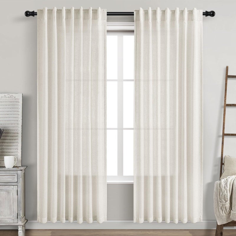 Nanspring Cream Linen Curtains 80 inch Length for Bedroom Back Tab Light Filtering Privacy Sheer Curtains Modern Farmhouse Coastal Decor Cream Cotton Textured Gauze Curtain 2 Panel Set 52x80 - Image 1