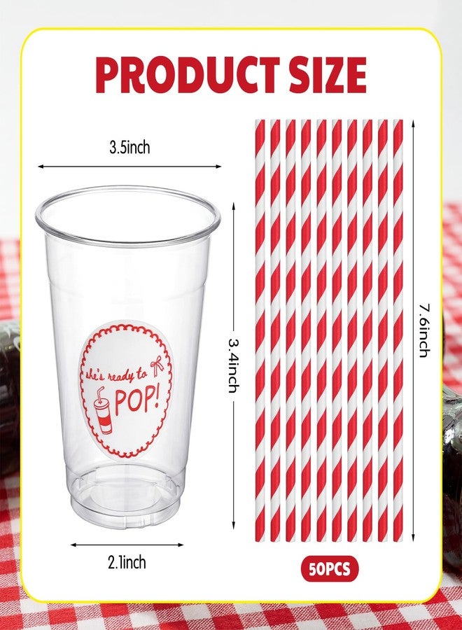 Willinglong She's Ready to Pop Baby Shower 12 oz Disposable Plastic Cups with Straws for Soda Theme Boy or Girl Gender Reveal Pregnancy Announcement Newborn Bachelorette Party Supplies(50 Pcs) - Image 3