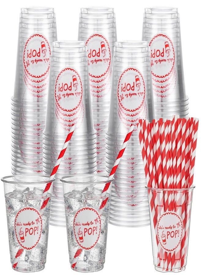 Willinglong She's Ready to Pop Baby Shower 12 oz Disposable Plastic Cups with Straws for Soda Theme Boy or Girl Gender Reveal Pregnancy Announcement Newborn Bachelorette Party Supplies(50 Pcs) - Image 2