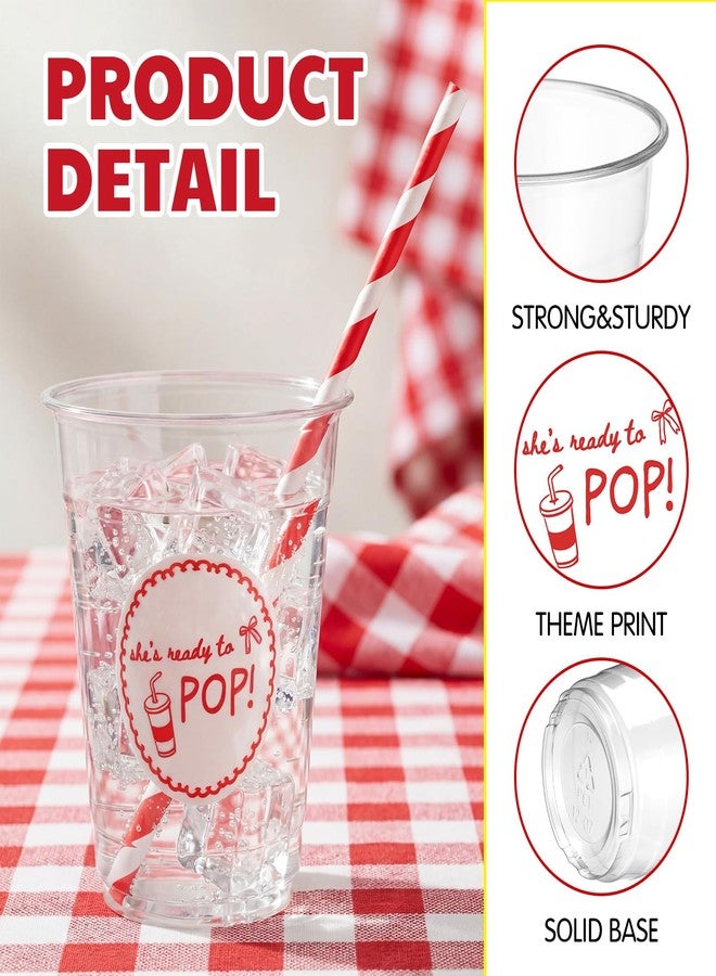 Willinglong She's Ready to Pop Baby Shower 12 oz Disposable Plastic Cups with Straws for Soda Theme Boy or Girl Gender Reveal Pregnancy Announcement Newborn Bachelorette Party Supplies(50 Pcs) - Image 4