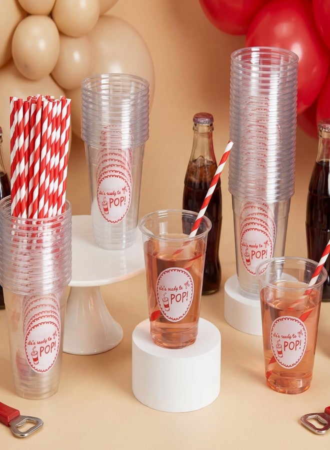 Willinglong She's Ready to Pop Baby Shower 12 oz Disposable Plastic Cups with Straws for Soda Theme Boy or Girl Gender Reveal Pregnancy Announcement Newborn Bachelorette Party Supplies(50 Pcs) - Image 1