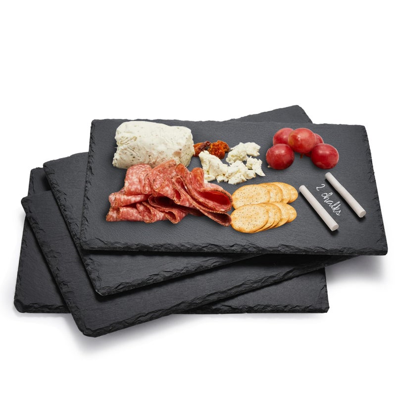 Bruntmor Bruntmor Slate Cheese Boards with 2 Chalks  Black Stone Plates  Slate Platter Tray  Charcuterie Boards  Display Chalkboard for Charcuterie Meat Cake  Set of 4  Black  12 x 8 