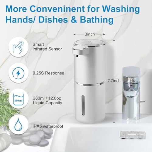 Gotofine Automatic Foaming Soap Dispenser,4-Level Adjustable Foam, Wall Mount, USB Rechargeable,12.8oz/ 380ml,Touchless Hand & Dish Soap Dispenser for Bathroom, Kitchen,Hotel, Restaurant - Image 2