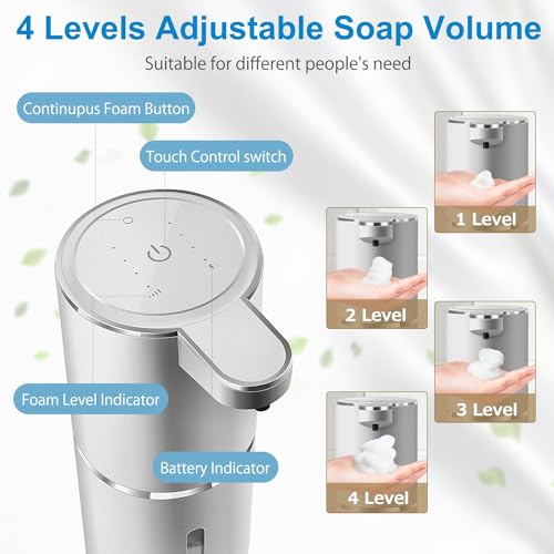 Gotofine Automatic Foaming Soap Dispenser,4-Level Adjustable Foam, Wall Mount, USB Rechargeable,12.8oz/ 380ml,Touchless Hand & Dish Soap Dispenser for Bathroom, Kitchen,Hotel, Restaurant - Image 3