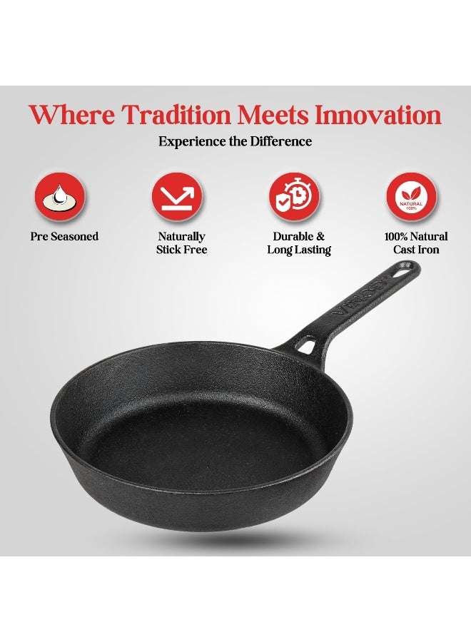 Vinod Legacy Pre-Seasoned Cast Iron Fry pan, 24 cm, Induction Friendly, Black - Image 4