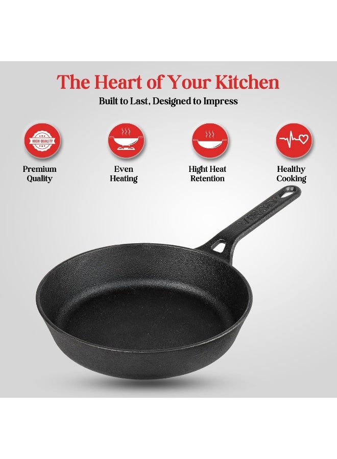 Vinod Legacy Pre-Seasoned Cast Iron Fry pan, 24 cm, Induction Friendly, Black - Image 5