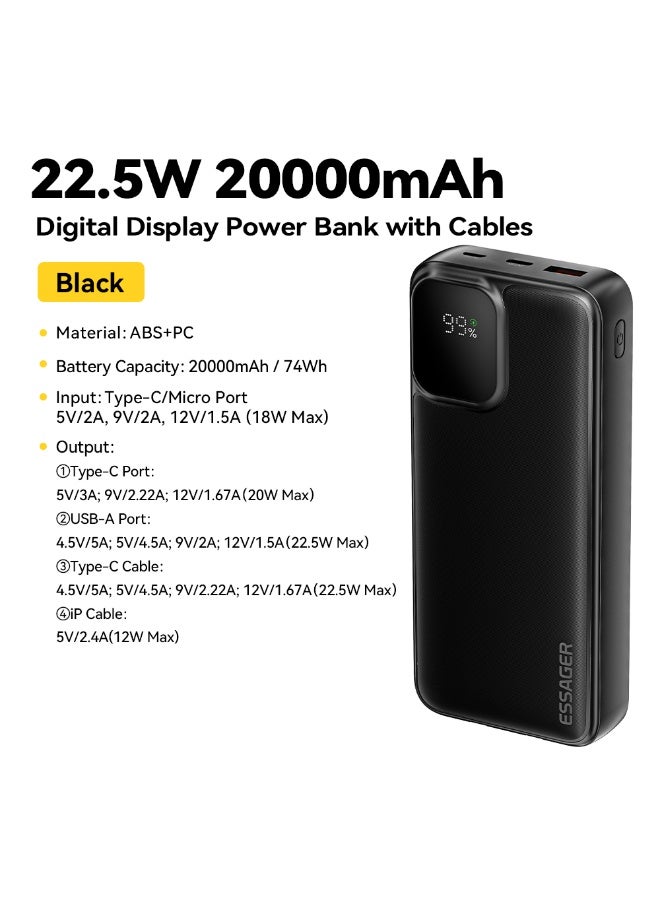 Essager Power Bank 20000mAh Portable Charger with Built-in Cable Digital Display Battery Capacity 22.5W  Samsung and iPhone 15 14 13 pro - Image 2