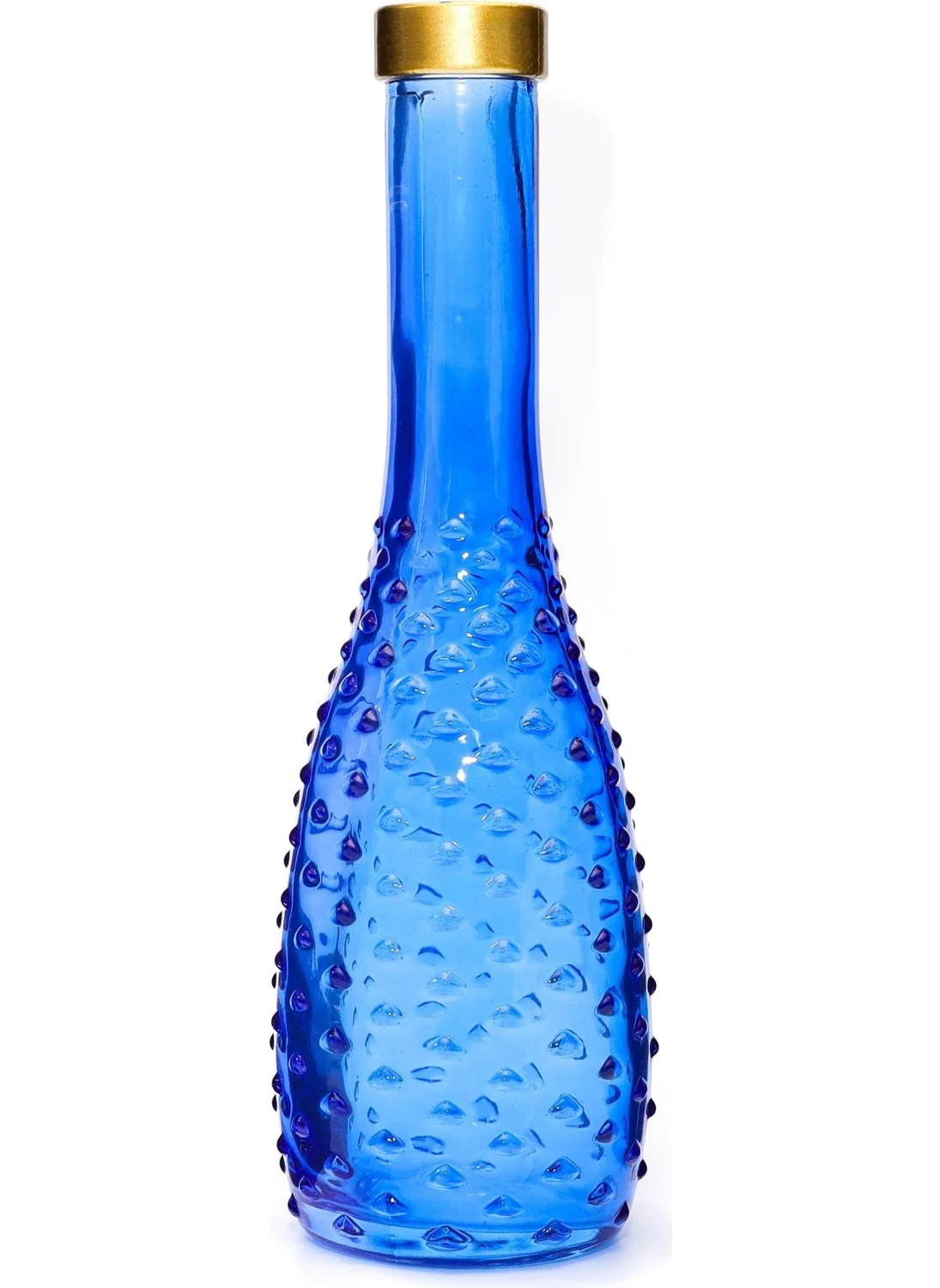 Missi Gold Necked Saxe Blue Embossed Thin Glass Vase (26 Cm)