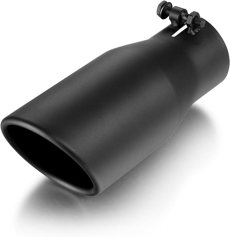 A-KARCK Exhaust Tip 2.5 Inch Inlet, 2.5" Inlet 3.5" Outlet 9" Long Black Coated Finish Muffler Tip For Truck Tailpipe, Stainless Steel Rolled Edge - Image 1
