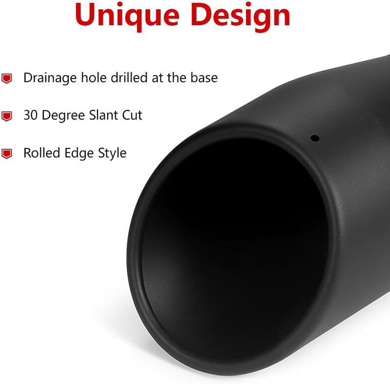 A-KARCK Exhaust Tip 2.5 Inch Inlet, 2.5" Inlet 3.5" Outlet 9" Long Black Coated Finish Muffler Tip For Truck Tailpipe, Stainless Steel Rolled Edge - Image 4